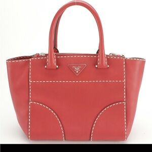 Prada Double Zip Satchel B2861K Red Leather Women's Bag